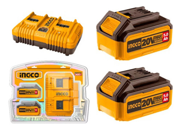 Set De 2 Baterias 20v 5.0 Amp + 1 Carg Doble Ingco Fbcpk2425 0