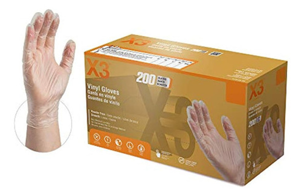 Guantes Industriales De Vinilo Transparente X3, Caja De 200, 0 Guantes Industriales De Vinilo Transparente X3, Caja De 200, 0