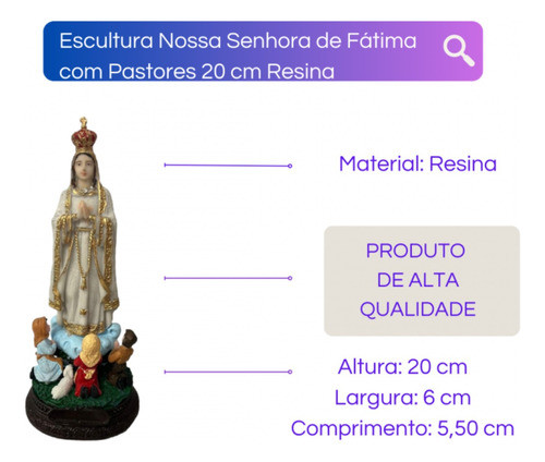 Escultura Nossa Senhora De Fátima Com Pastores 20 Cm Resina 1