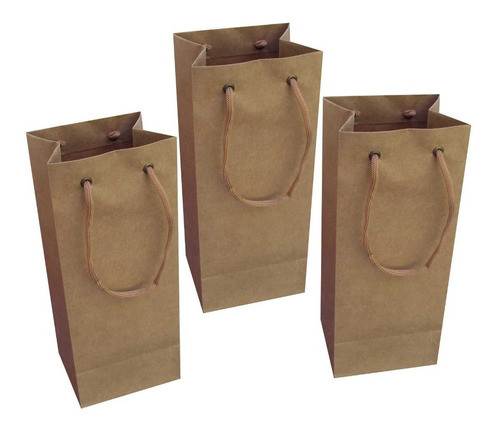 Sacola Papel Kraft P/01 Garrafa 23x8x7,5 C/ 60 Vinho Bebida 0