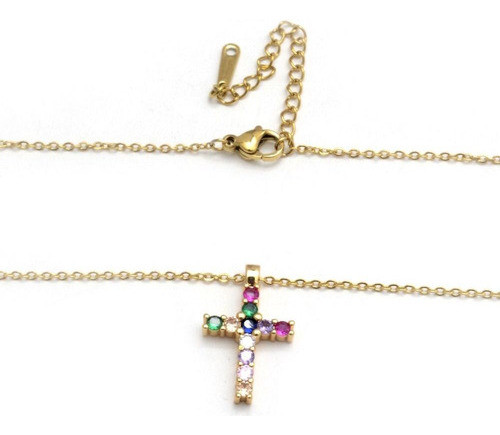 Collar Cruz Multicolor 45-50 De Acero Dorado 0