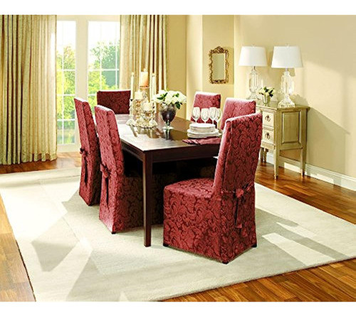 Scroll En Forma Segura  Slipcover Silla De Comedor  Borgoña 0