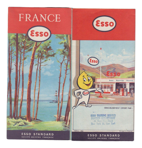 1958 Mapa De Francia Esso Standard Oil Ilustrado Desplegable 0