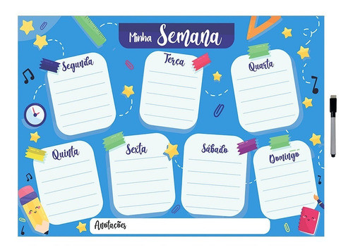 Mural Planejador De Metal Semanal 40x60cm + Caneta - Pg35 0