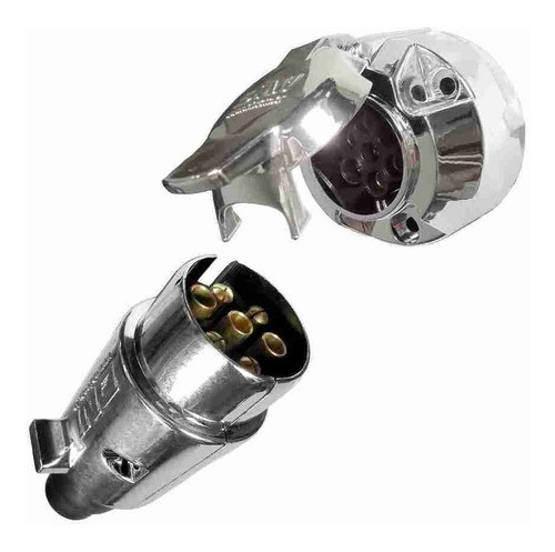 Tomada Engate Redonda Carreta 7 Pinos Plastico Cromada= Comp 1