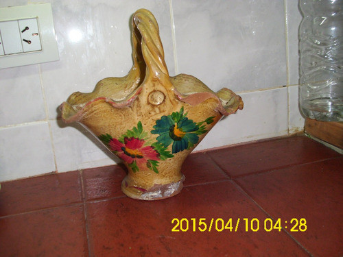 Antigua Y Decorativa Jardinera De Terracota Vintage Pintada 1