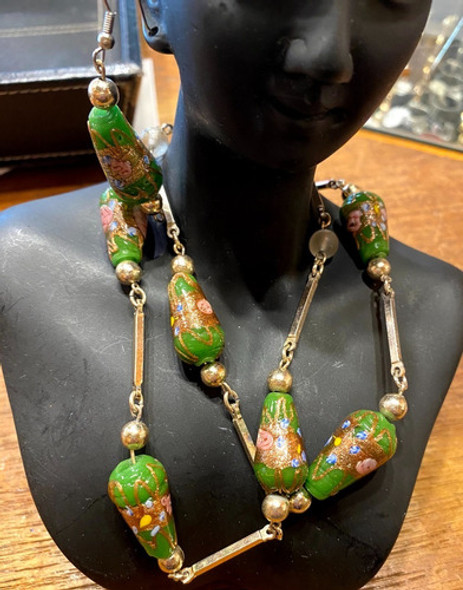 Luli Set Gargantilla Caravanas Cristal Antiguo Murano Verde 1