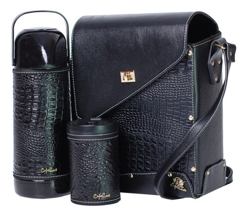 Kit Mateira Fechada Preto Croco Couro Legítimo Luxo Premium 1