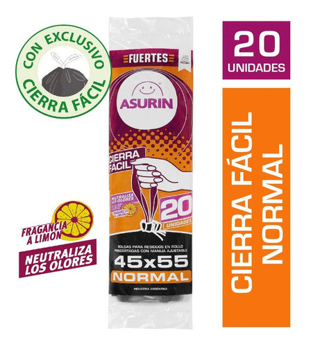 Bolsas Residuos Cierra Fácil Asurin 45x55cm Limón Pack 4x20u 1