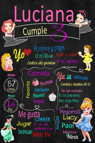 Pizarra Poster Princesas Toddlers Editable 0