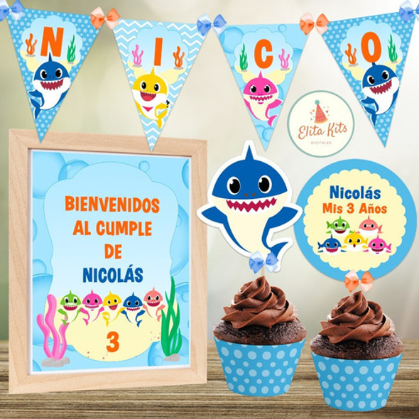 Kit Imprimible Baby Shark Cumpleaños Decoración + Candybar 1