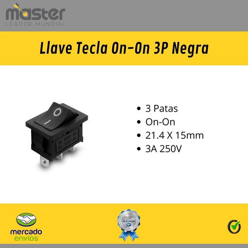 Llave Tecla 3 Patas On-on 3a 250v 21.4 X 15mm 1
