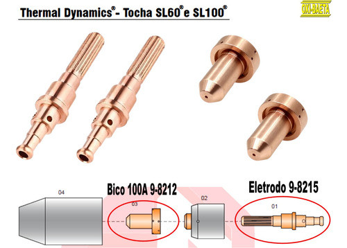 2pçs Bico 9-8212 100a + Eletrodo 9-8215 Plasma Similar Esab 0