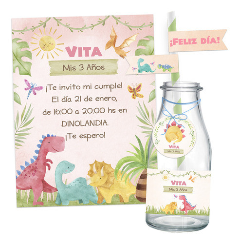 Kit Imprimible Dinosaurios Nenas Dinos Decoración + Candybar 0