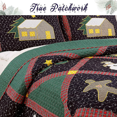Cozy Line Home Fashions Christmas True Patchwork Navy Silent 1