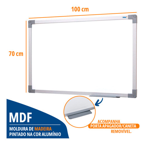 Lousa Quadro Branco 100x70cm Soft Alumínio + 5 Canetas 1