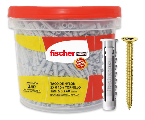 Tarugo Taco Fischer Sx10 + Tornillos Tmf 6x60mm Balde 250u 0