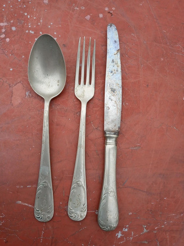 Juego De Cubiertos De 3 Piezas Alpaca Bignoli Antiguos 0
