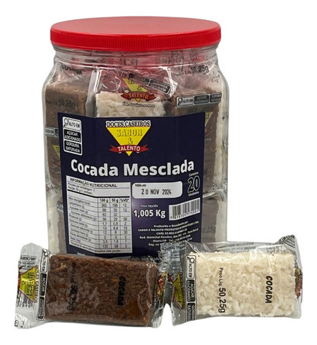 Doce Cocada Mesclada Sabor E Talento 1,005kg Com 20 Unidades 1