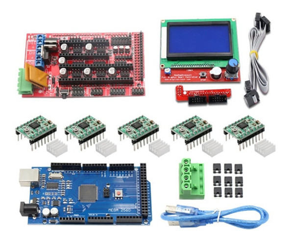 Kit Impressora 3d Ramps 1.4 Lcd 128x64 Driver A4988 0