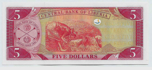 Fk Billete Liberia 5 Dollars 2003 P-26a Sin Circular. 1