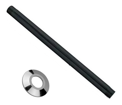 Brazo Caño De Ducha Para Techo 1/2 Negro Mate 30cm + Roseta 0