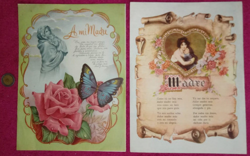 Lote De Dos Tarjetas Postales Temática Madre 0