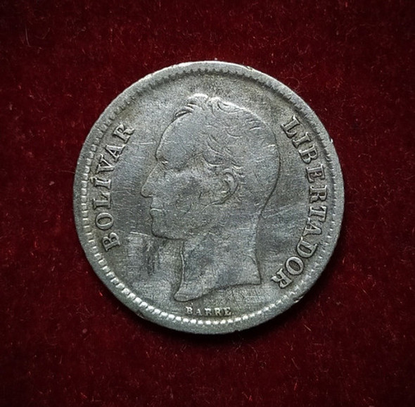 Moneda 25 Céntimos Venezuela 1954 Plata 0.835 Km Y35 Bolivar 1