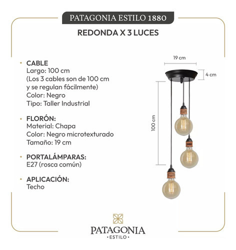 Colgante Industrial X 3 Luces Portalamparas Vintage Pack X 2 1