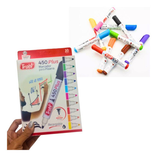 Pizarra Blanca 50x70 Cm +10 Marcadores Trabi 450 + Borrador 1