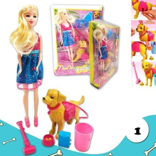 Muñeca Articulada Betty Con Perro Mascota Hace Popo Accesori 1