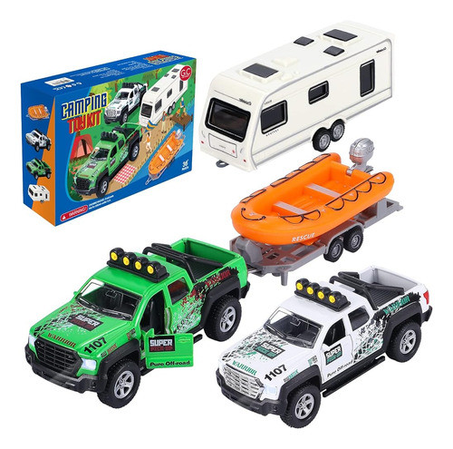 G.c 4 Pack Pickup Truck Trailer Toys For Boys Kids Toy Campe 0