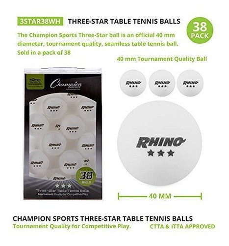 38 Pelotas De Ping Pong 3 Estrellas Champion Sports 1