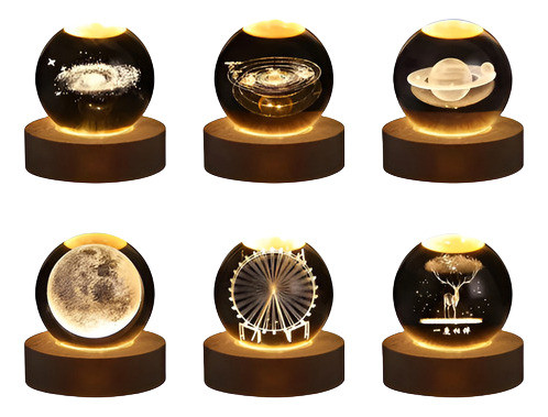 Lampara Esfera De Cristal - Base De Madera - Usb - 7 Cm 1