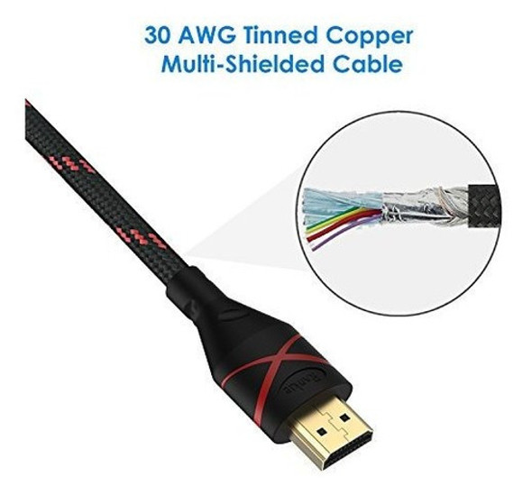 Cable Rankie Hdmi 2.0, 6 Pies, 4k Listo, Trenzado De Nylon 3 1