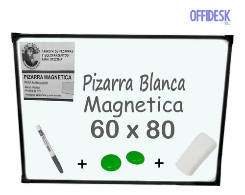 Pizarra Blanca 60x80 Magnética C/ Marco Metálico Color Negro 1