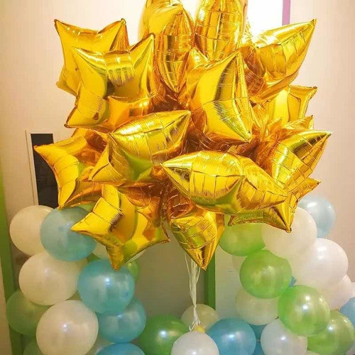 10 Globos En Forma De Estrella Dorada Metalizados Cotillon 1