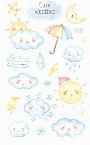 Kit Imagenes Png Cliparts Clima Sol Nubes Acuarela Es11 1