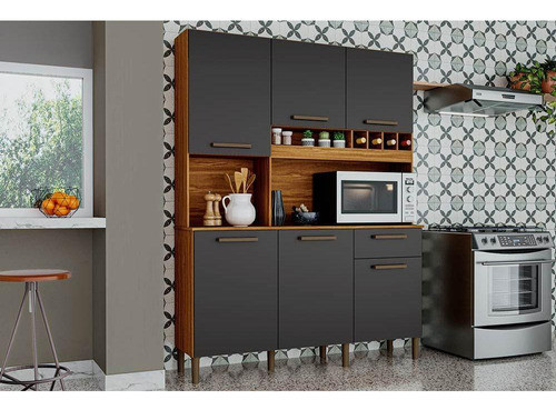 Cozinha Compacta Pinot 6 Ptas 1gav 73cm Amendoa/chumbo-ronip 0