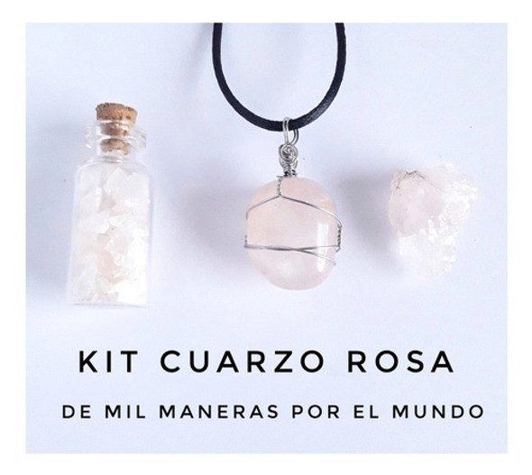 Cuarzo Rosa Kit Amor. Collar + Piedra + Mini Botella 1