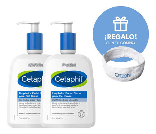 Combo X2 Cetaphil Limpiador Facial Para Piel Grasa 473 Ml 0