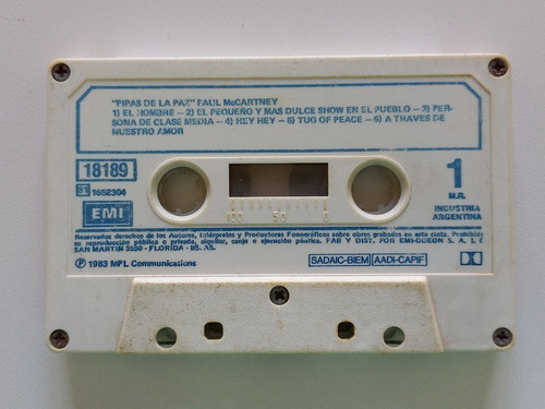 Cassette Original Paul Mc Cartney - Pipas De La Paz 1983 Zwt 0