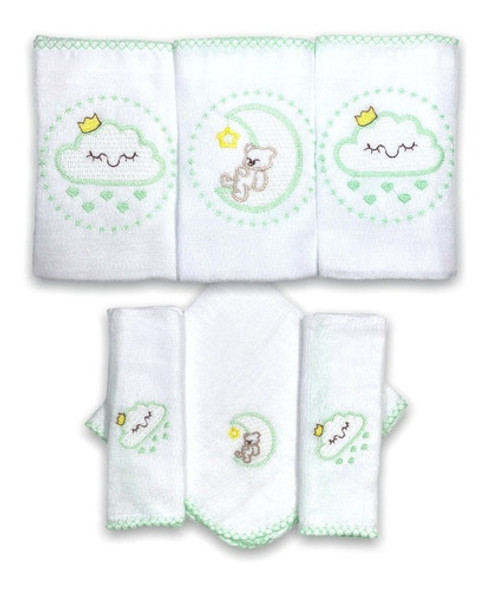 Kit 3 Fraldas De Pano + 3 De Boca Céu Verde 0