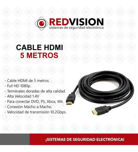 Cable Hdmi 5m Metros V 1.4 Full Hd 1080 Pc Tv Proyector 1