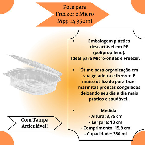 Kit 50 Pote Mpp-14 350ml Para Freezer E Micro-ondas Meiwa 1