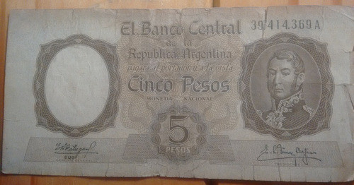 Billete 5 Pesos Moneda Nacional Serie A - Banco Central 0