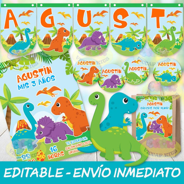 Kit Imprimible Dinosaurios Nene Cumples Candy Bar Editable 0