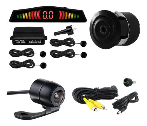 Kit Camera De Re + Sensor De Estacionamento Preto 0