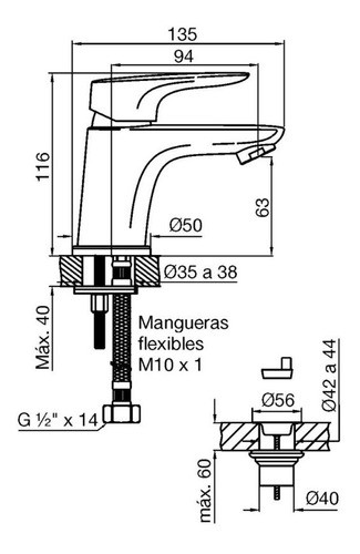 Griferia Fv Lavatorio Monocomando Jana 181/m1 Baño 1