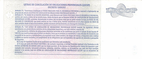Ec# 206 Bono 20 Lecop  (raro) Sin Circular Palermo 1